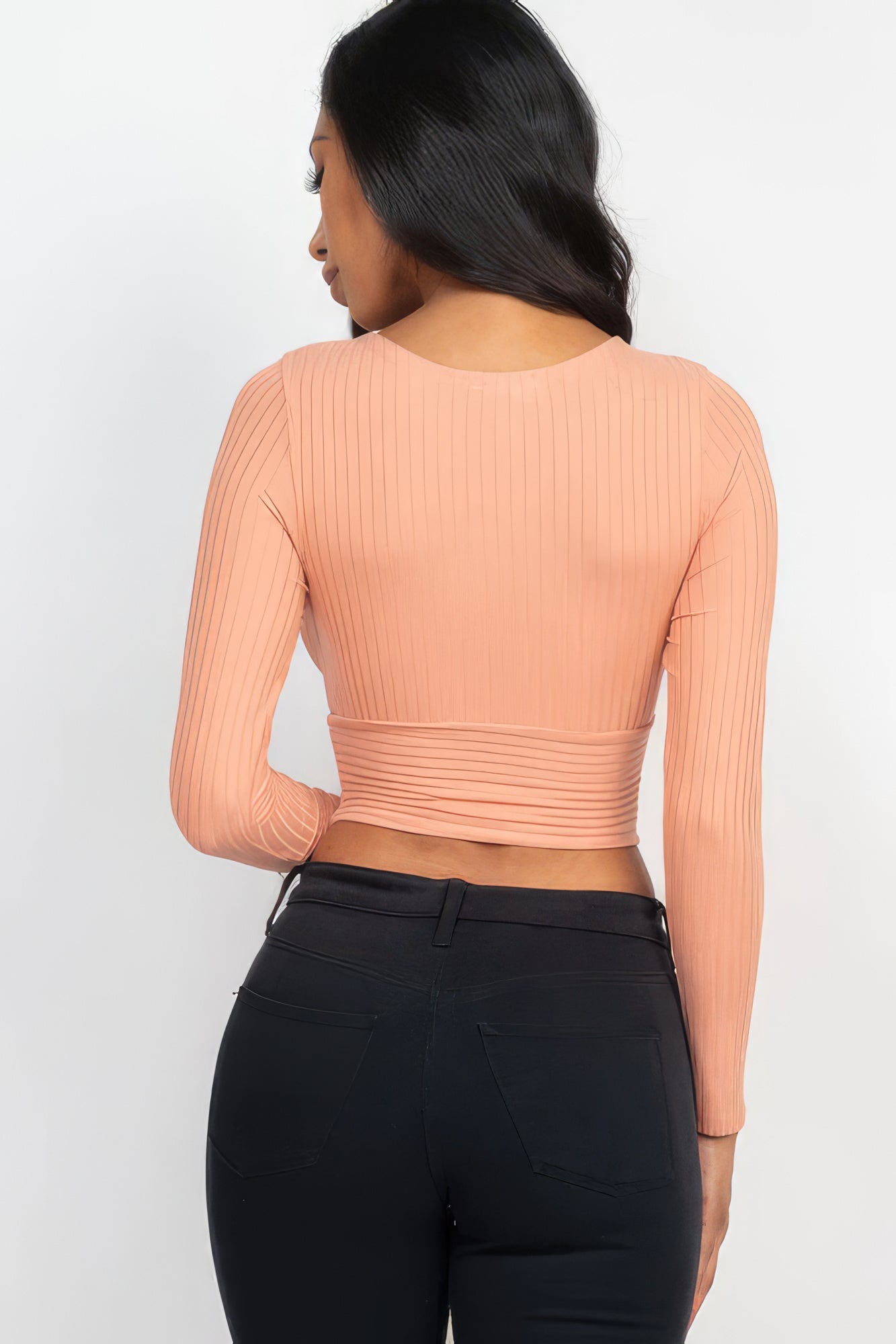Ribbed Wrap Front Long Sleeve Top Tops by Fleurcouture | Fleurcouture