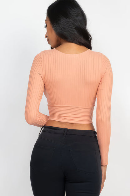 Ribbed Wrap Front Long Sleeve Top Tops by Fleurcouture | Fleurcouture