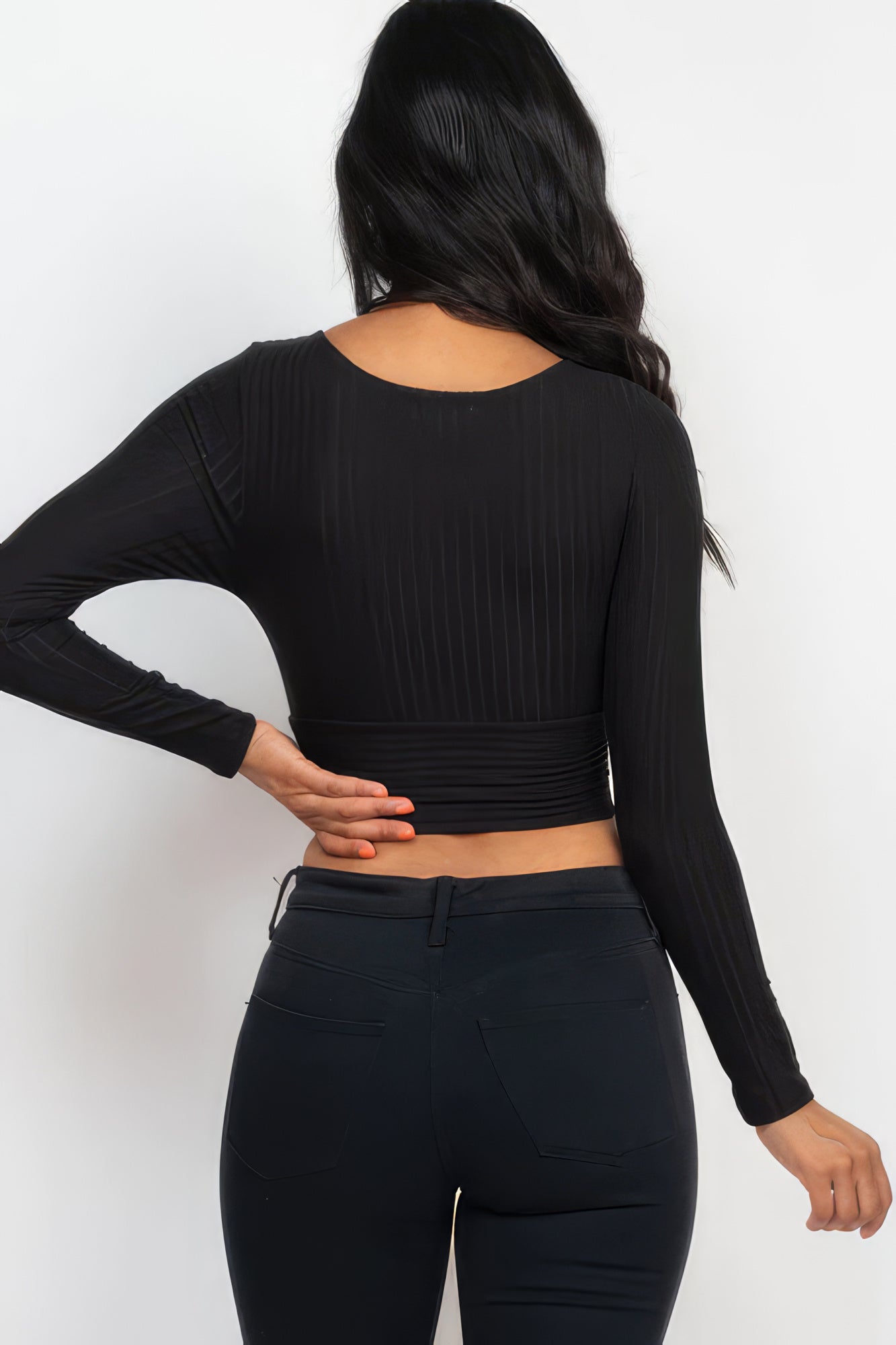Ribbed Wrap Front Long Sleeve Top Tops by Fleurcouture | Fleurcouture