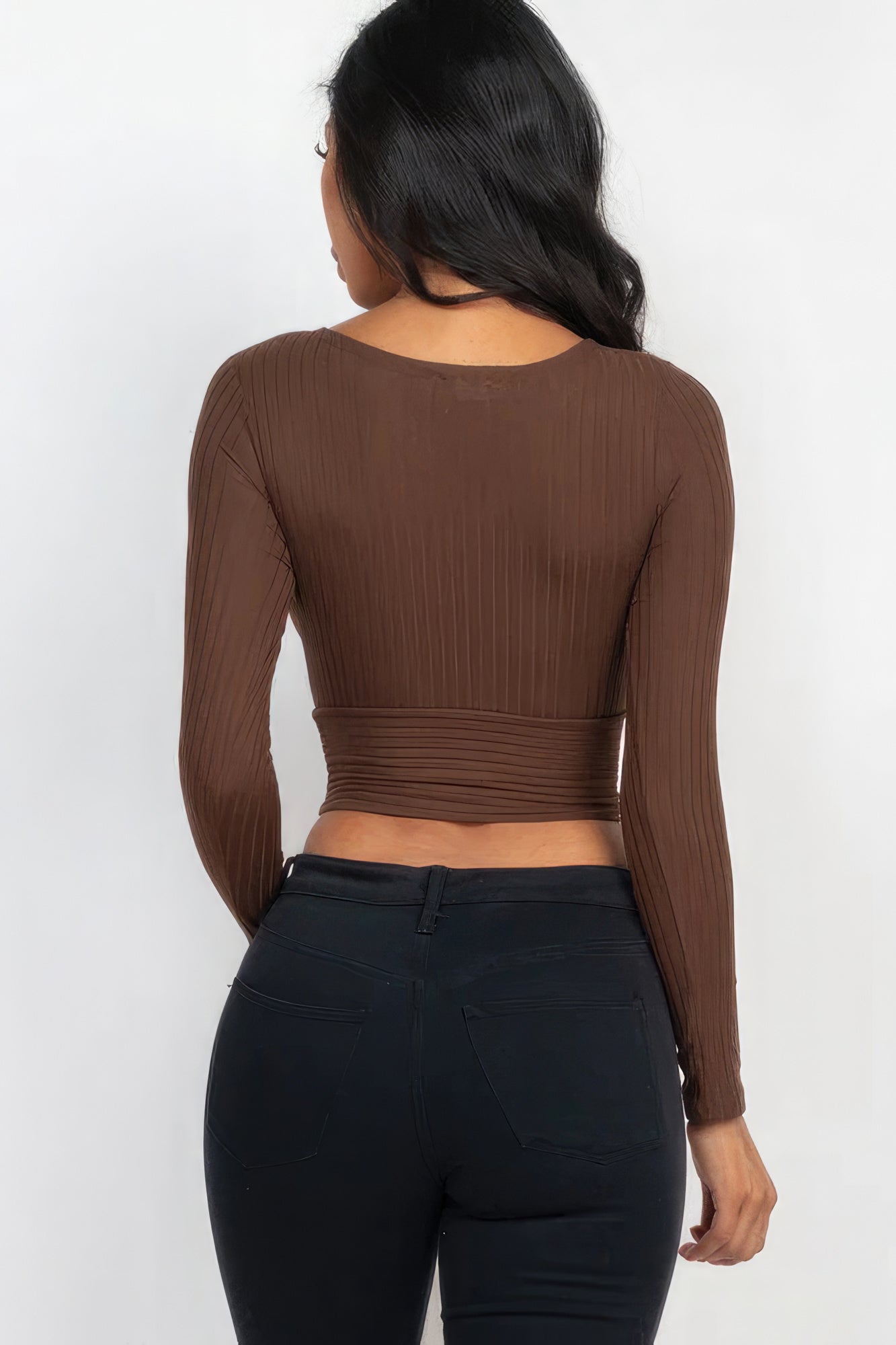 Ribbed Wrap Front Long Sleeve Top Tops by Fleurcouture | Fleurcouture