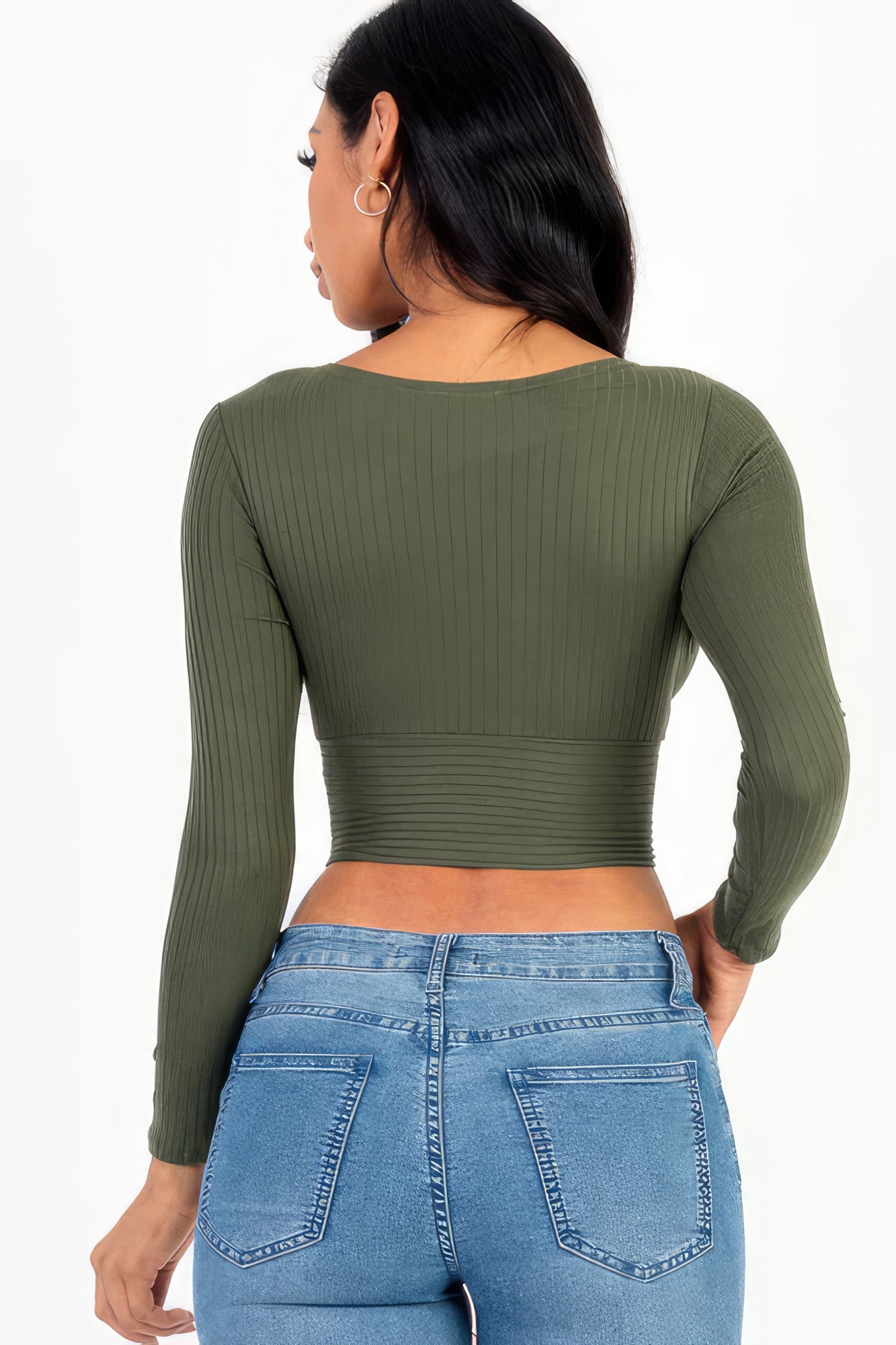 Ribbed Wrap Front Long Sleeve Top Tops by Fleurcouture | Fleurcouture