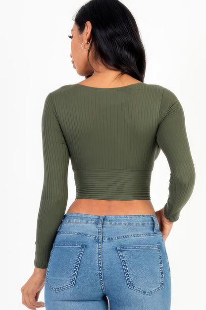 Ribbed Wrap Front Long Sleeve Top Tops by Fleurcouture | Fleurcouture