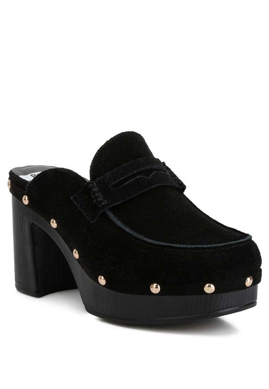 Riley Suede Platform Clogs Black US-5 / UK-3 / EU-36 by Rag Company | Fleurcouture