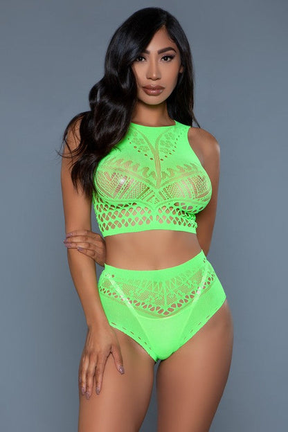 Ring My Bell Bodystocking Neon Green OS by BE WICKED | Fleurcouture