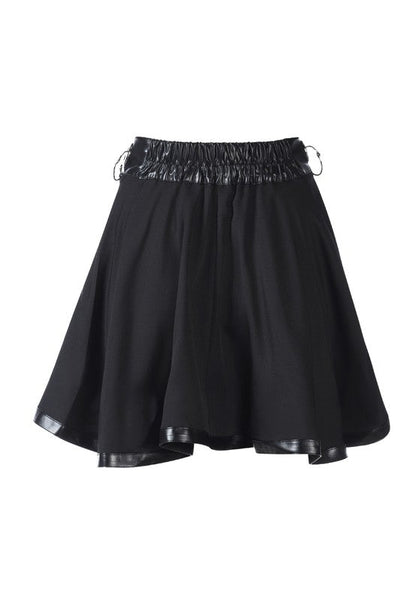 Rings Clamp Leather Trim Detail Mini Skirt Black L by Rag Company | Fleurcouture