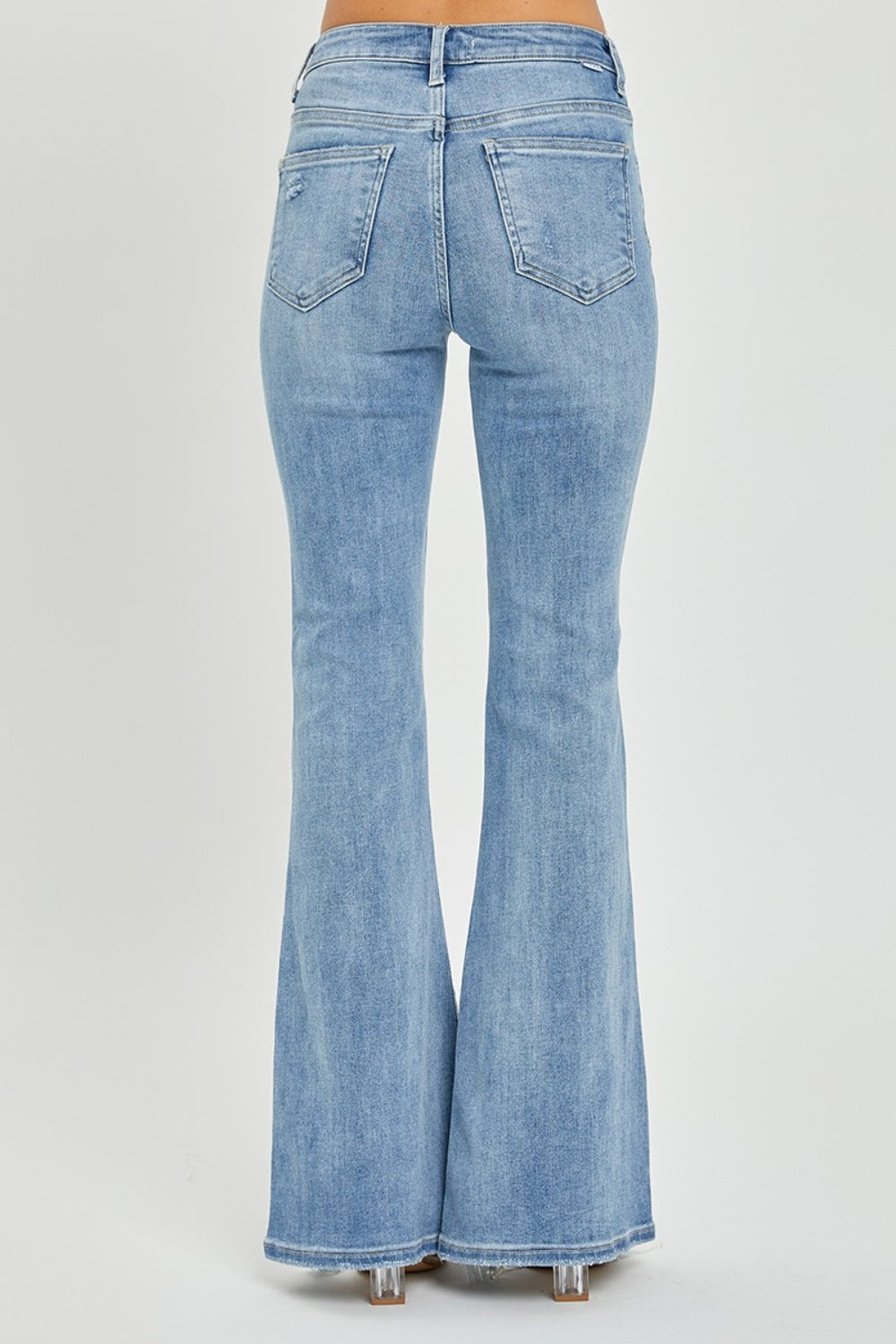 Risen Full Size High Rise Frayed Hem Flare Jeans Light Women&