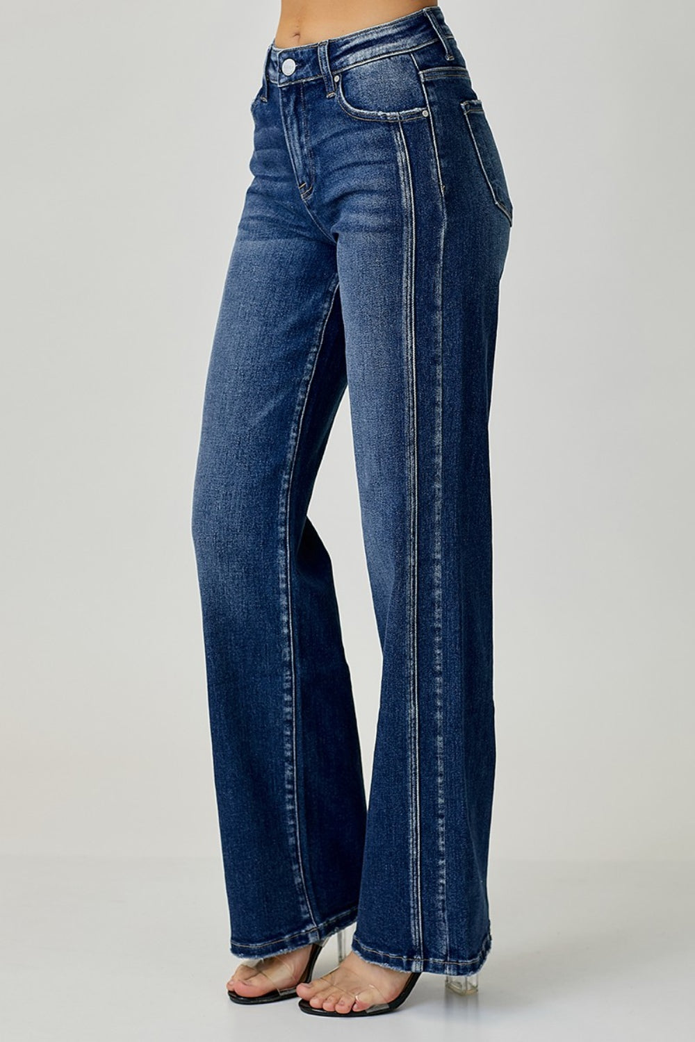 RISEN Mid Rise Straight Jeans Dark 0 Bottoms by Trendsi | Fleurcouture