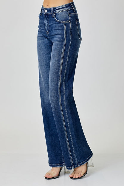 RISEN Mid Rise Straight Jeans Dark Bottoms by Trendsi | Fleurcouture