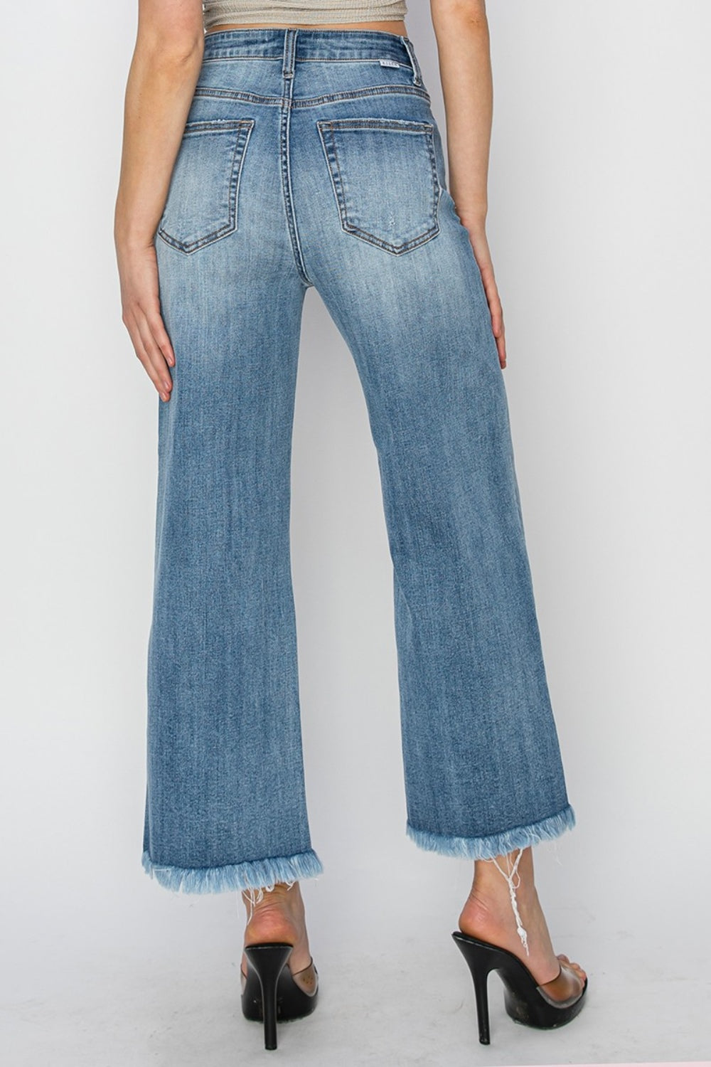 RISEN Raw Hem Cropped Wide Leg Jeans Medium Women&