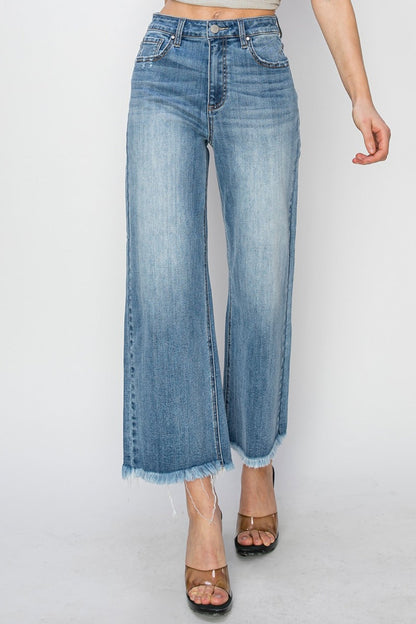 RISEN Raw Hem Cropped Wide Leg Jeans Medium Women&