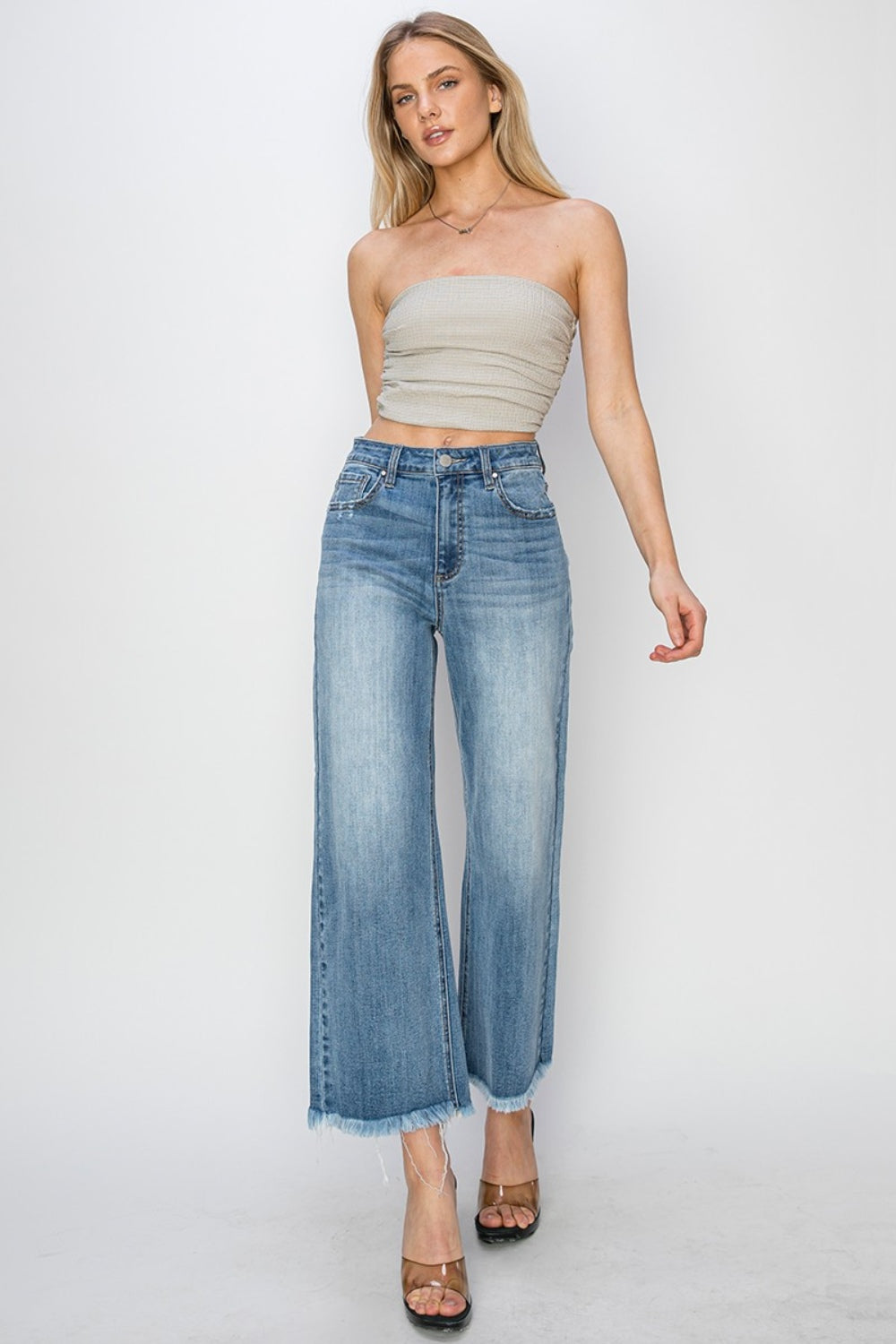 RISEN Raw Hem Cropped Wide Leg Jeans Medium Women&