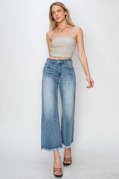 RISEN Raw Hem Cropped Wide Leg Jeans Medium Women&