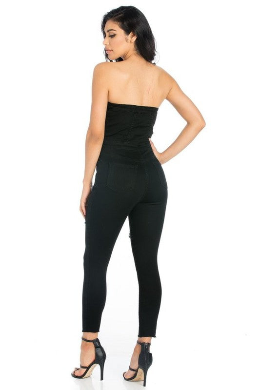 Rita Denim Jumpsuit black by GJG Denim | Fleurcouture