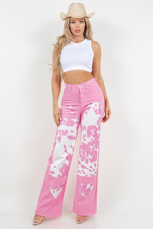 Rodeo Wide Leg Jean in Pink Pink by GJG Denim | Fleurcouture