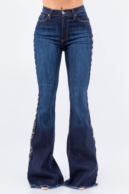 Ropin Bell Bottom Jean in Dark Wash dark blue by GJG Denim | Fleurcouture