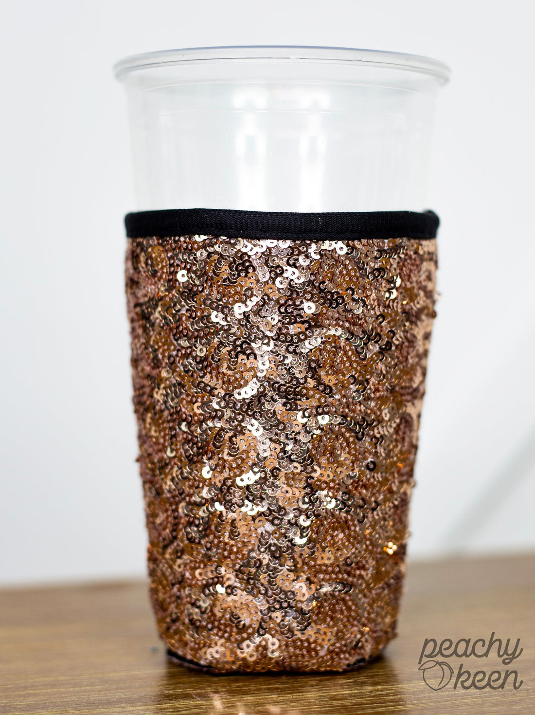 Rose Gold Sequin Sleeve Drink Holder with Black Neoprene Handle METALLIC COPPER One Size Can Coolers by Southern Grace | Fleurcouture