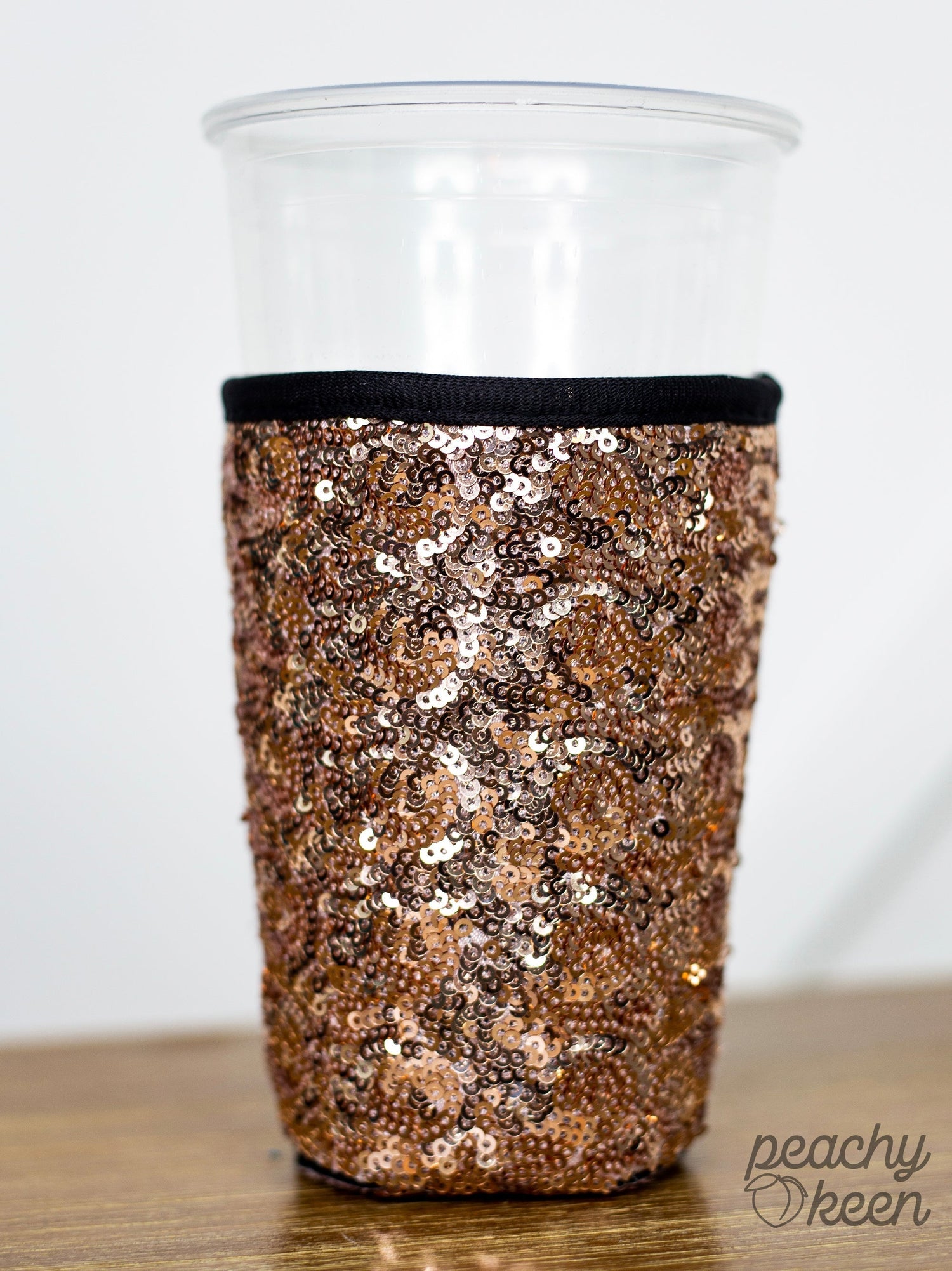 Rose Gold Sequin Sleeve Drink Holder with Black Neoprene Handle METALLIC COPPER One Size Can Coolers by Southern Grace | Fleurcouture