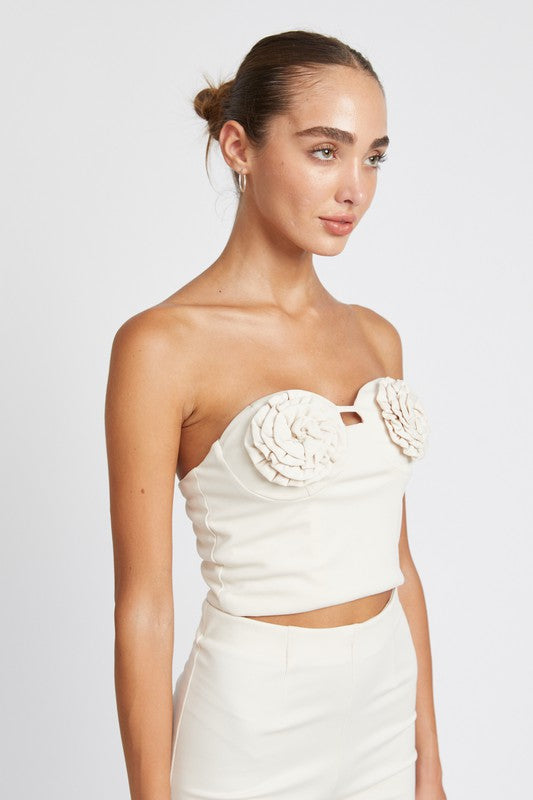 ROSETTE BUSTIER TOP CREAM by Emory Park | Fleurcouture