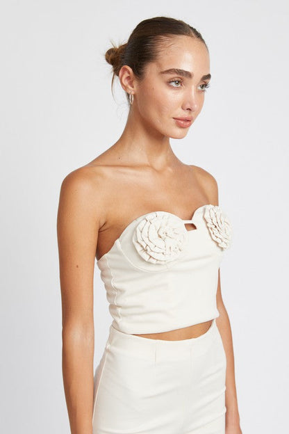 ROSETTE BUSTIER TOP CREAM by Emory Park | Fleurcouture