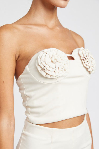 ROSETTE BUSTIER TOP CREAM by Emory Park | Fleurcouture