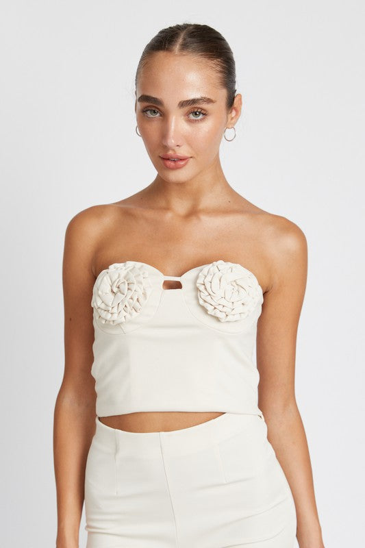 ROSETTE BUSTIER TOP CREAM by Emory Park | Fleurcouture