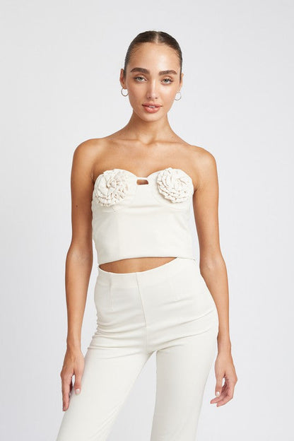 ROSETTE BUSTIER TOP CREAM S by Emory Park | Fleurcouture