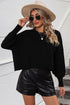 Round Neck Dropped Shoulder Pullover Sweater Black S by Trendsi | Fleurcouture