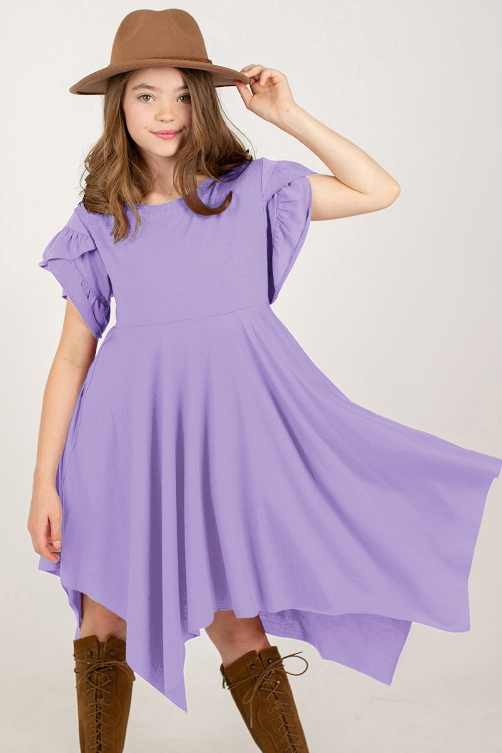 Round Neck Petal Sleeve Dress Kids by Trendsi | Fleurcouture