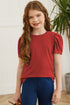 Round Neck Puff Sleeve T-Shirt Deep Red S Kids Couture by Trendsi | Fleurcouture