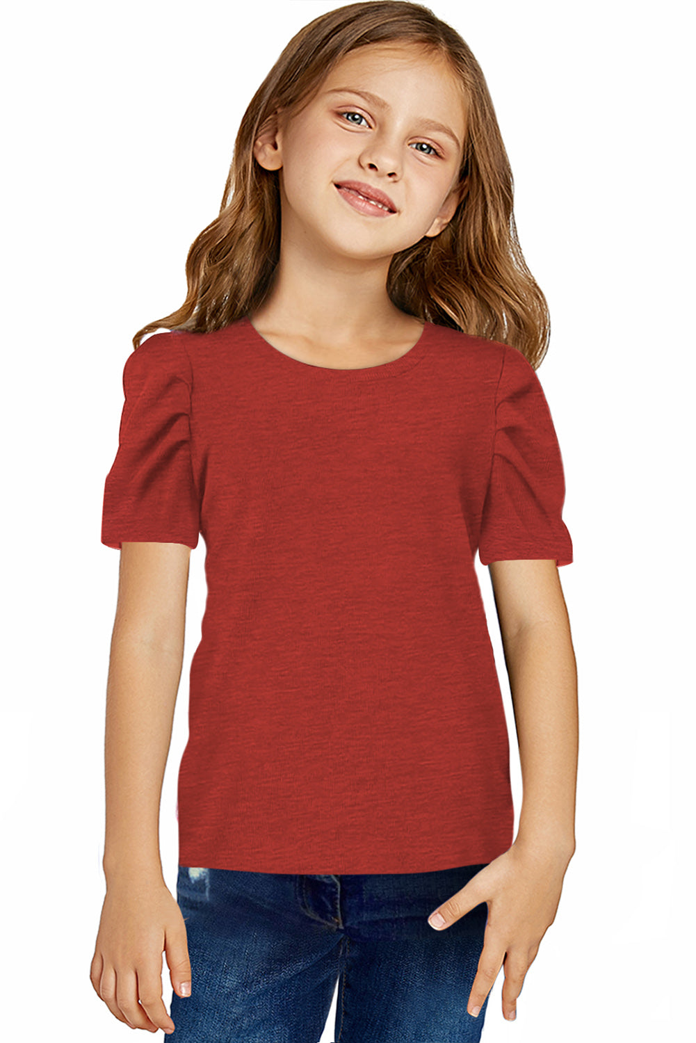 Round Neck Puff Sleeve T-Shirt Kids Couture by Trendsi | Fleurcouture