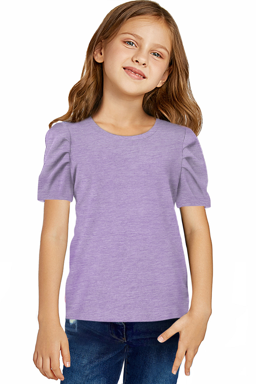 Round Neck Puff Sleeve T-Shirt Kids Couture by Trendsi | Fleurcouture