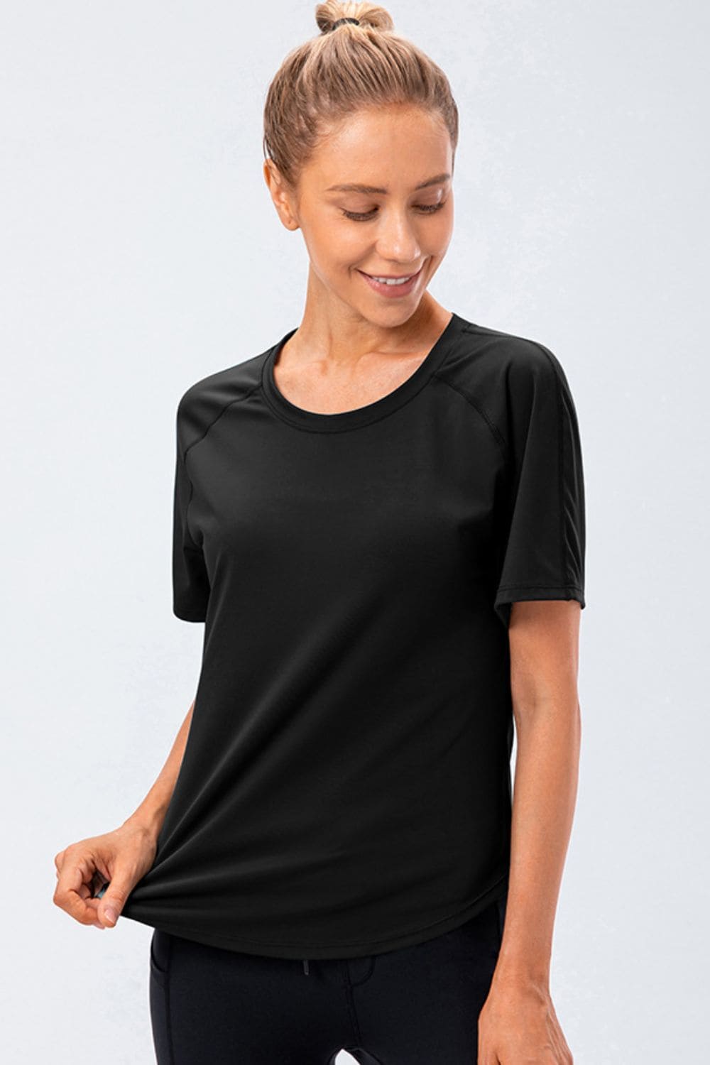 Round Neck Raglan Sleeve Active Tee Black 2/XS Tees by Trendsi | Fleurcouture