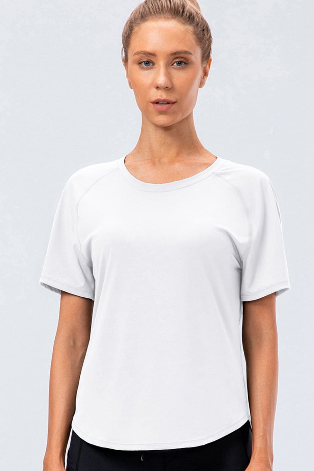 Round Neck Raglan Sleeve Active Tee White 2/XS Tees by Trendsi | Fleurcouture