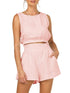 Round Neck Sleeveless Top and Shorts Set Blush Pink S Women&