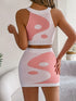 Round Neck Sleeveless Top and Skirt Knit Set Blush Pink S Women&