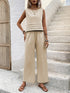 Round Neck Sleeveless Top and Wide Leg Pants Set Dust Storm S Women&