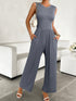 Round Neck Sleeveless Wide Leg Jumpsuit Blue-Gray S Jumpsuits by Trendsi | Fleurcouture