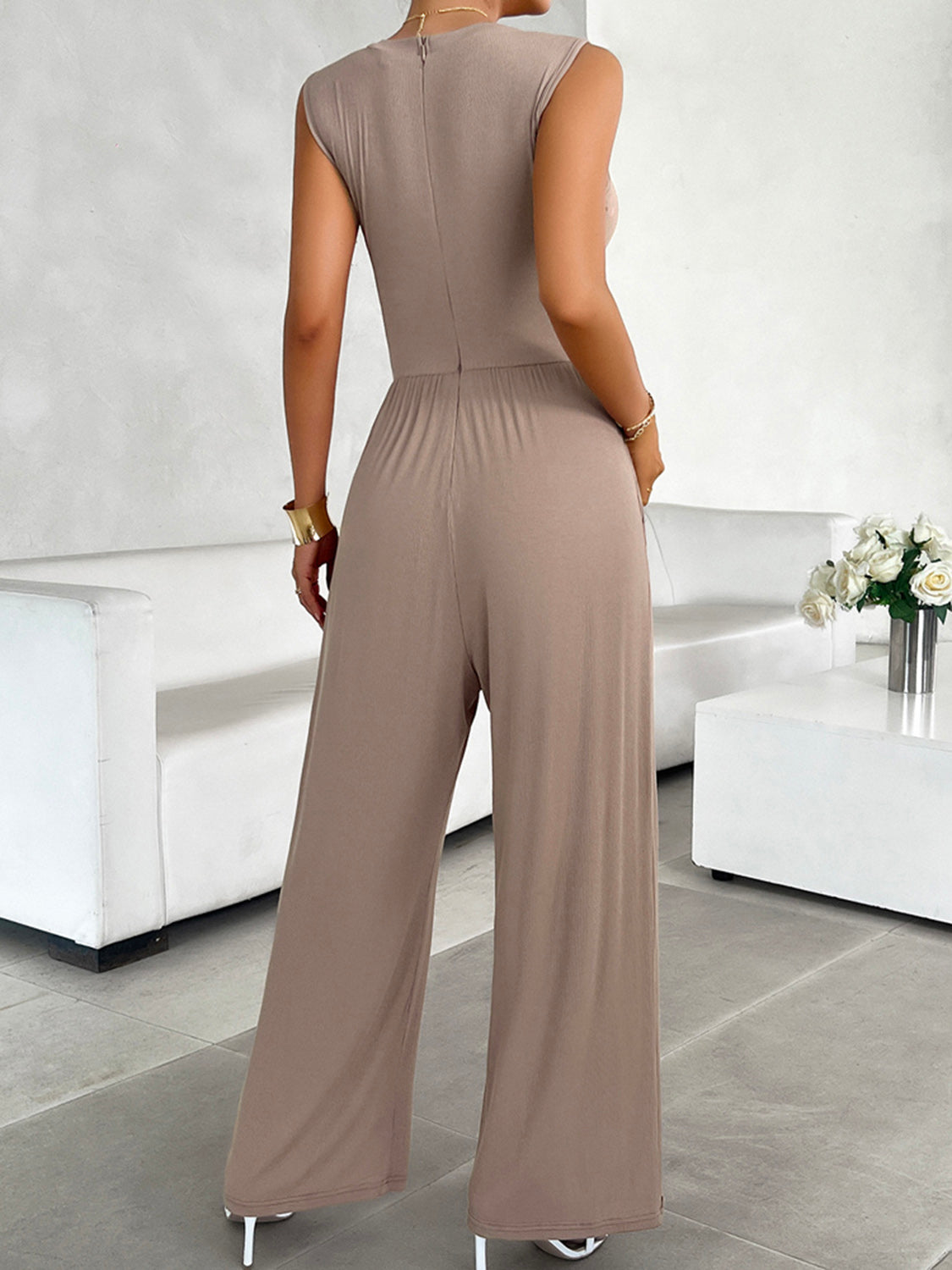 Round Neck Sleeveless Wide Leg Jumpsuit Jumpsuits by Trendsi | Fleurcouture