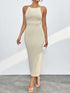 Round Neck Wrap Midi Cami Dress White S Dresses by Trendsi | Fleurcouture