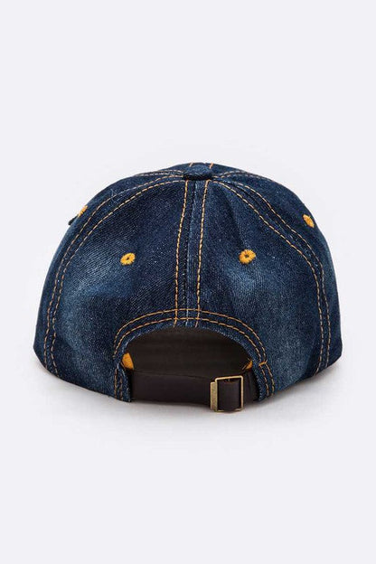 Route 66 Crystal Patch Denim Cap Dark Denim O/S by LA Jewelry Plaza | Fleurcouture