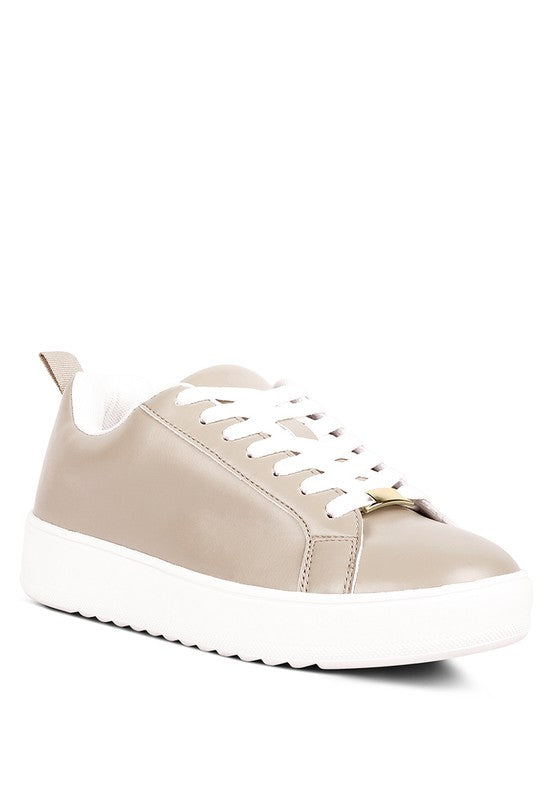 Rouxy Faux Leather Sneakers Tan 5 by Rag Company | Fleurcouture