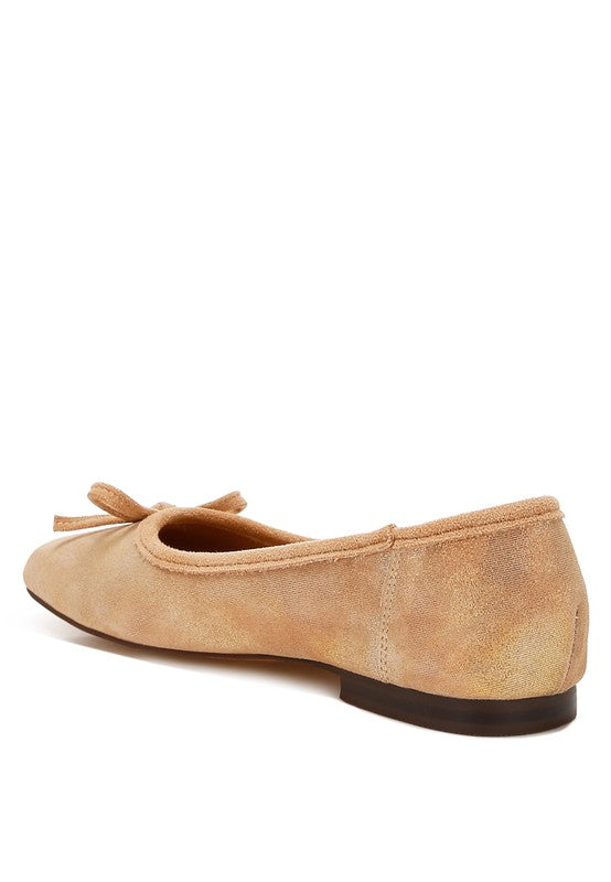 Rubyrose Suede Bow Embellished Ballerinas Beige by Rag Company | Fleurcouture