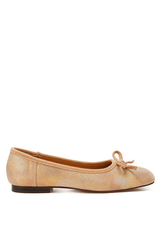 Rubyrose Suede Bow Embellished Ballerinas Beige by Rag Company | Fleurcouture