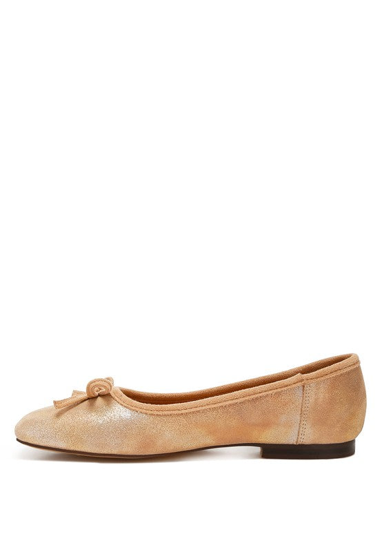 Rubyrose Suede Bow Embellished Ballerinas Beige by Rag Company | Fleurcouture