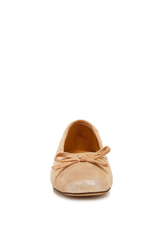 Rubyrose Suede Bow Embellished Ballerinas Beige by Rag Company | Fleurcouture