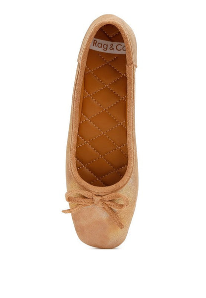 Rubyrose Suede Bow Embellished Ballerinas Beige by Rag Company | Fleurcouture