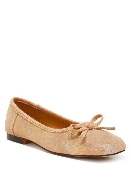 Rubyrose Suede Bow Embellished Ballerinas Beige US-5 / UK-3 / EU-36 by Rag Company | Fleurcouture