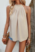 Ruched Grecian Neck Tank Tan S Women&