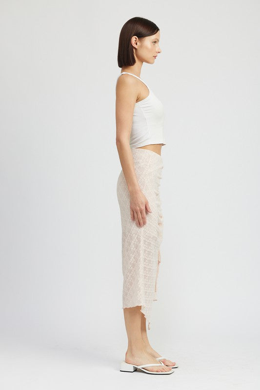 RUCHED LACE SKIT WITH HIGH SLIT by Emory Park | Fleurcouture