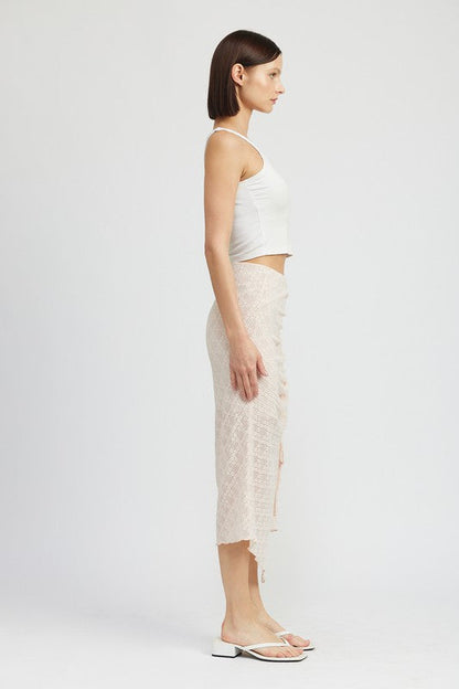 RUCHED LACE SKIT WITH HIGH SLIT by Emory Park | Fleurcouture